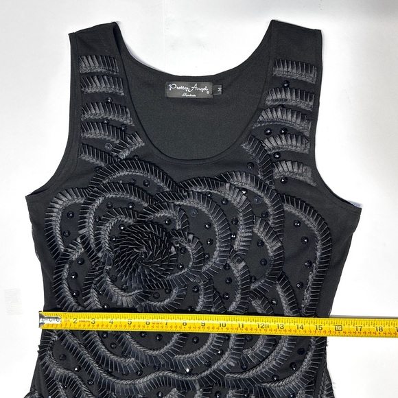 Pretty Angel Ruffled Ribbon Embellished Rhinestone Mesh Bodycon Dress Medium - Picture 12 of 13